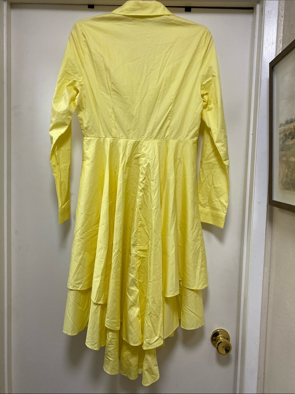 New, Rivir Yellow Ruffle High-Low Button Shirt Dress - Picture 7 of 14